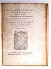 PICCOLOMINI, ALESSANDRO. Della Grandezza della Terra et dellAcqua.  1558. Bound with: Fenario, Panfilo. Delle Virtù Morali. 1603